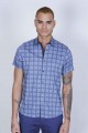 SPORT COTTON SHIRT IN SAX BLUE COLORED, SHORT SLEEVE, SNAP-BUTTON ON THE FRONT.