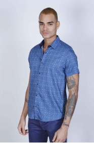 SPORT COTTON SHIRT IN MINT GREEN COLORED, SHORT SLEEVE, SNAP-BUTTON ON THE FRONT.