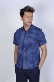 SPORT COTTON SHIRT IN BLUE COLORED, SHORT SLEEVE, SNAP-BUTTON ON THE FRONT.