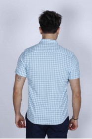 SPORT COTTON SHIRT IN TURQUOISE, SHORT SLEEVE, SNAP-BUTTON ON THE FRONT.