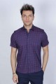 SPORT COTTON SHIRT IN SAX BLUE COLORED, SHORT SLEEVE, SNAP-BUTTON ON THE FRONT.