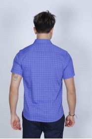 SPORT COTTON SHIRT IN SAX BLUE COLORED, SHORT SLEEVE, SNAP-BUTTON ON THE FRONT.