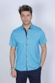 SPORT COTTON SHIRT IN TURQUOISE, SHORT SLEEVE, SNAP-BUTTON ON THE FRONT.