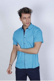SPORT COTTON SHIRT IN MINT GREEN COLORED, SHORT SLEEVE, SNAP-BUTTON ON THE FRONT.