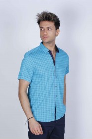 SPORT COTTON SHIRT IN MINT GREEN COLORED, SHORT SLEEVE, SNAP-BUTTON ON THE FRONT.