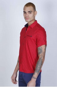 SLIM-FIT COTTON SHIRT IN RED COLORED, SHORT SLEEVE, SNAP-BUTTON ON THE FRONT.