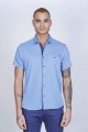 SPORT COTTON SHIRT IN TURQUOISE, SHORT SLEEVE, SNAP-BUTTON ON THE FRONT.