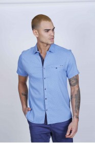 SPORT COTTON SHIRT IN BLUE COLORED, SHORT SLEEVE, SNAP-BUTTON ON THE FRONT.