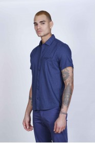 SPORT COTTON SHIRT IN NAVY BLUE COLORED, SHORT SLEEVE, SNAP-BUTTON ON THE FRONT.