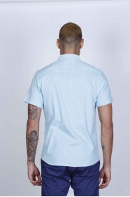 SPORT COTTON SHIRT IN TURQUOISE, SHORT SLEEVE, SNAP-BUTTON ON THE FRONT.