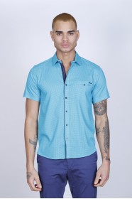 SPORT COTTON SHIRT IN MINT GREEN COLORED, SHORT SLEEVE, SNAP-BUTTON ON THE FRONT.