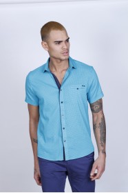 SPORT COTTON SHIRT IN MINT GREEN COLORED, SHORT SLEEVE, SNAP-BUTTON ON THE FRONT.
