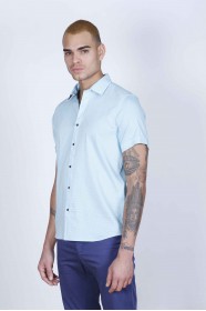 SPORT COTTON SHIRT IN TURQUOISE, SHORT SLEEVE, SNAP-BUTTON ON THE FRONT.