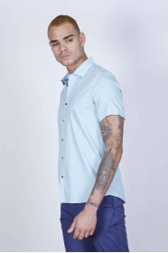 SPORT COTTON SHIRT IN TURQUOISE, SHORT SLEEVE, SNAP-BUTTON ON THE FRONT.