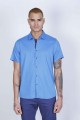 SPORT COTTON SHIRT IN SAX BLUE COLORED, SHORT SLEEVE, SNAP-BUTTON ON THE FRONT.