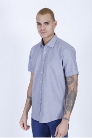 LINEN SHIRT IN NAVY BLUE COLOUR, SHORT SLEEVES, REGULAR FIT MOLD
