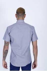 LINEN SHIRT IN NAVY BLUE COLOUR, SHORT SLEEVES, REGULAR FIT MOLD
