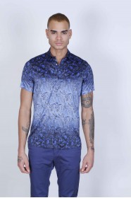 SPORT COTTON SHIRT IN NAVY BLUE COLORED, SHORT SLEEVE, SNAP-BUTTON ON THE FRONT.
