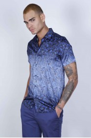 SPORT COTTON SHIRT IN NAVY BLUE COLORED, SHORT SLEEVE, SNAP-BUTTON ON THE FRONT.