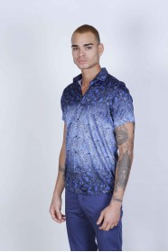 SPORT COTTON SHIRT IN NAVY BLUE COLORED, SHORT SLEEVE, SNAP-BUTTON ON THE FRONT.