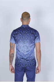 SPORT COTTON SHIRT IN NAVY BLUE COLORED, SHORT SLEEVE, SNAP-BUTTON ON THE FRONT.