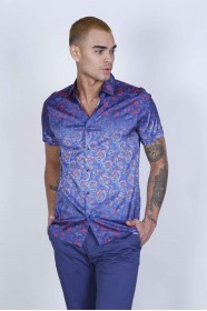 SPORT COTTON SHIRT IN ORANGE COLORED, SHORT SLEEVE, SNAP-BUTTON ON THE FRONT.