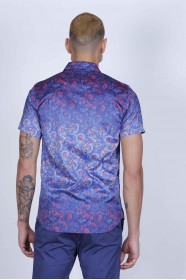 SPORT COTTON SHIRT IN ORANGE COLORED, SHORT SLEEVE, SNAP-BUTTON ON THE FRONT.