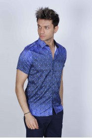 SPORT COTTON SHIRT IN NAVY BLUE COLORED, SHORT SLEEVE, SNAP-BUTTON ON THE FRONT.