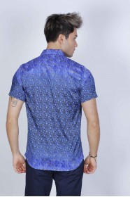 SPORT COTTON SHIRT IN NAVY BLUE COLORED, SHORT SLEEVE, SNAP-BUTTON ON THE FRONT.