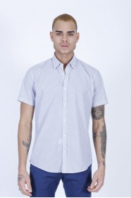 LINEN SHIRT IN NAVY BLUE COLOUR, SHORT SLEEVES, REGULAR FIT MOLD