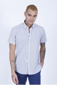 LINEN SHIRT IN NAVY BLUE COLOUR, SHORT SLEEVES, REGULAR FIT MOLD