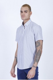 LINEN SHIRT IN NAVY BLUE COLOUR, SHORT SLEEVES, REGULAR FIT MOLD