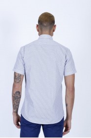LINEN SHIRT IN NAVY BLUE COLOUR, SHORT SLEEVES, REGULAR FIT MOLD