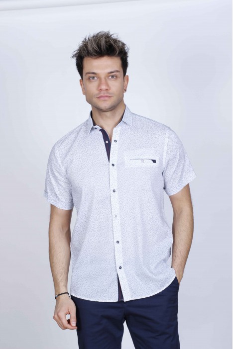 SPORT COTTON SHIRT IN NAVY BLUE COLORED, SHORT SLEEVE, SNAP-BUTTON ON THE FRONT.