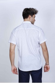 SPORT COTTON SHIRT IN NAVY BLUE COLORED, SHORT SLEEVE, SNAP-BUTTON ON THE FRONT.