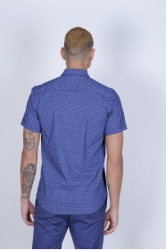 SPORT COTTON SHIRT IN NAVY BLUE COLORED, SHORT SLEEVE, SNAP-BUTTON ON THE FRONT.