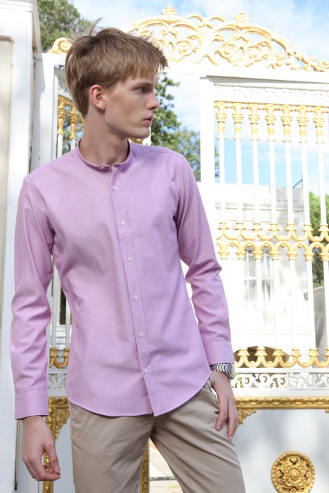 PİNK COLOR REGULAR SHIRT WITH STAND-UP COLLAR