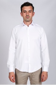 WHİTE COLOR TEXTURED LONG SLEEVE COTTON SHIRT