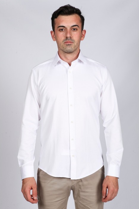 WHİTE COLOR TEXTURED LONG SLEEVE COTTON SHIRT