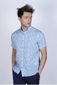 SHORT SLEEVES AND BUTTONS ON THE FRONT. BAMBOO SHIRT. DARK-NAVYBLUE