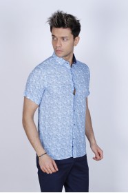 SHORT SLEEVES AND BUTTONS ON THE FRONT. BAMBOO SHIRT. DARK-NAVYBLUE