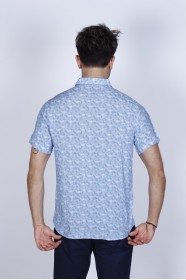 SHORT SLEEVES AND BUTTONS ON THE FRONT. BAMBOO SHIRT. DARK-NAVYBLUE