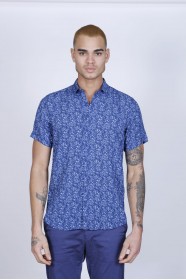 BAMBOO SHIRT IN NAVY BLUE, SHORT SLEEVES AND BUTTONS ON THE FRONT