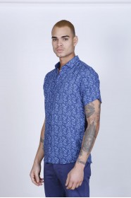 BAMBOO SHIRT IN NAVY BLUE, SHORT SLEEVES AND BUTTONS ON THE FRONT