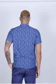 BAMBOO SHIRT IN NAVY BLUE, SHORT SLEEVES AND BUTTONS ON THE FRONT