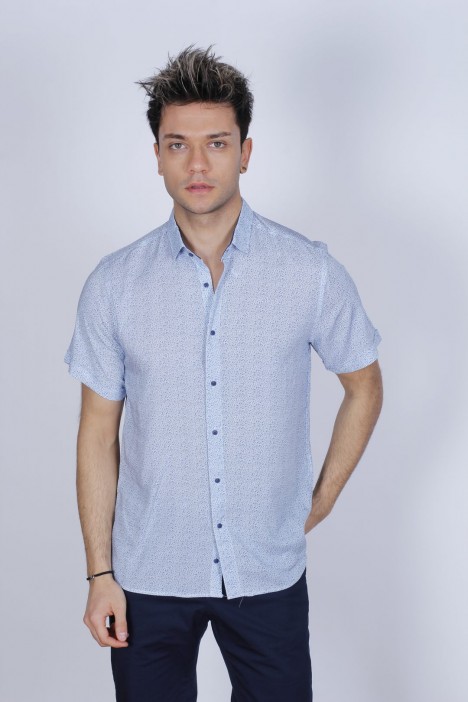 BAMBOO SHIRT IN WHITE, SHORT SLEEVES AND BUTTONS ON THE FRONT