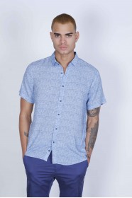 SHORT SLEEVE BUTTONED BAMBOO SHIRT. BLUE