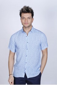 BAMBOO SHIRT IN BLUE, SHORT SLEEVES AND BUTTONS ON THE FRONT