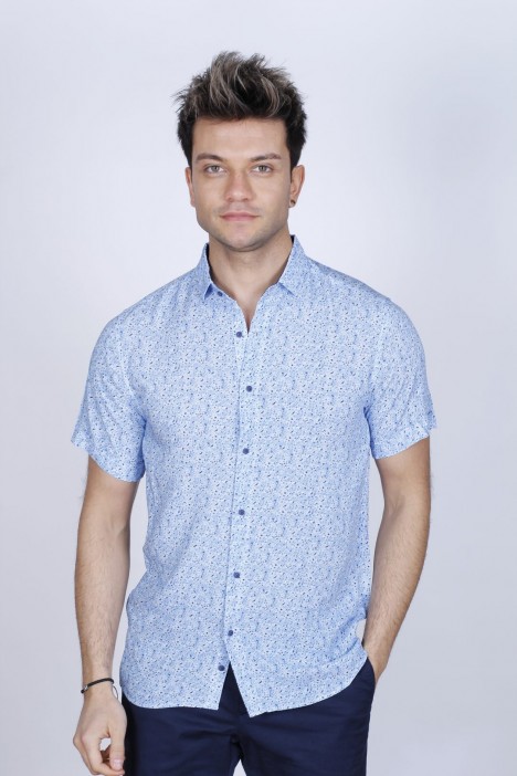 BAMBOO SHIRT IN BLUE, SHORT SLEEVES AND BUTTONS ON THE FRONT