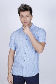 BAMBOO SHIRT IN BLUE, SHORT SLEEVES AND BUTTONS ON THE FRONT